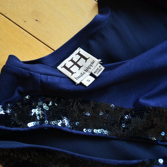 Haute Hippie Tunic Top Blue Sleeveless Sequin Accents Layered Silk Blend Size S - Picture 8 of 12